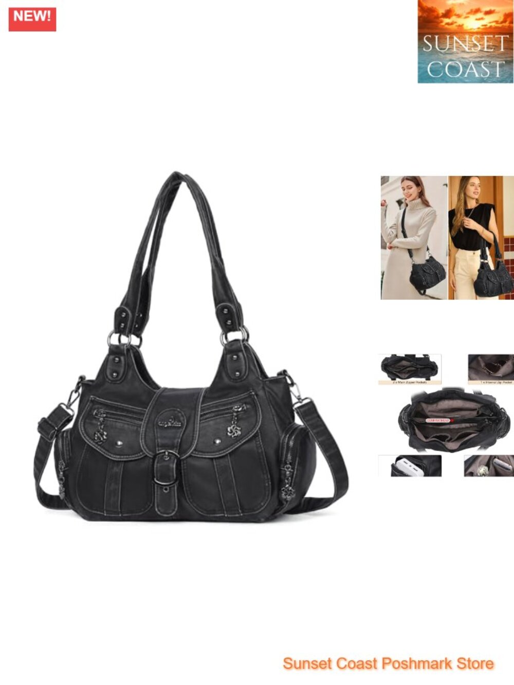 Vegan Leather Hobo Shoulder Bag with Crossbody Strap Roomy Tote